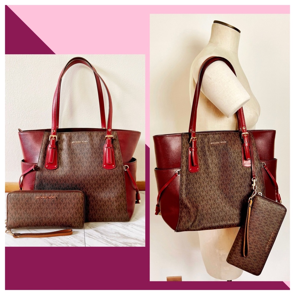 Michael Kors Signature Voyager East/West Tote & Continental Large Logo Wallet